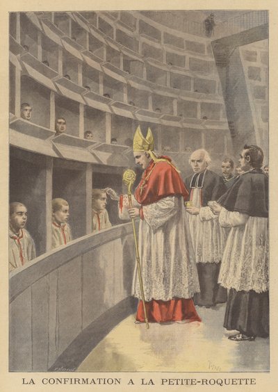 Confirmation of boys in La Petite Roquette Prison by Cardinal Richard, Archbishop of Paris by French School